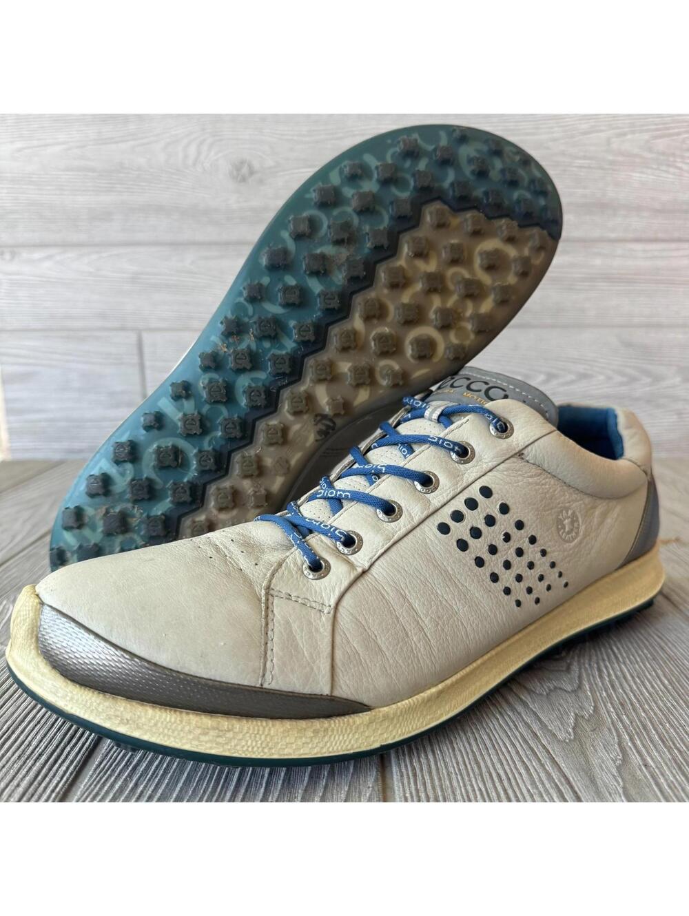 ECCO Men Biom Yak Hybrid Golf Sneaker Beige Leather Size 47 Medium  Blue 12.5 13